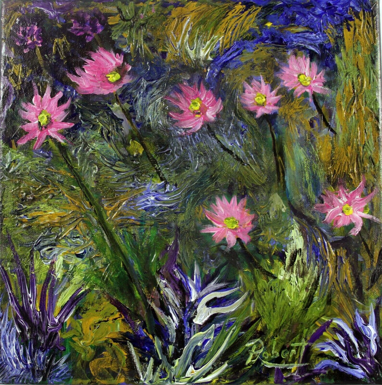 Pink Starburst Flower Garden Painting Macdonald Gallery